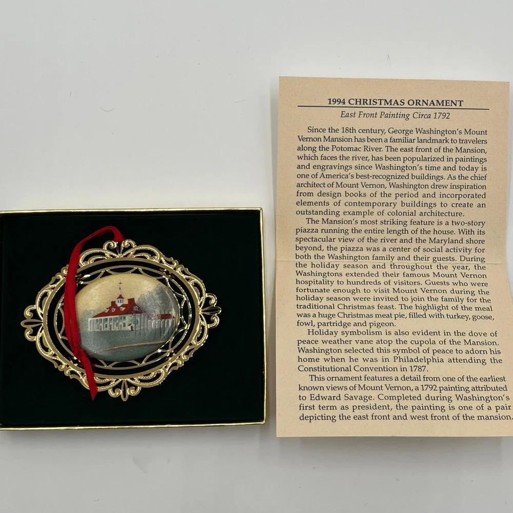 Mount Vernon‎ 1994 Christmas Ornament East Front Painting Circa 1792 with Box